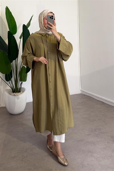 Basıc Uzun Gömlek - Haki Yeşil