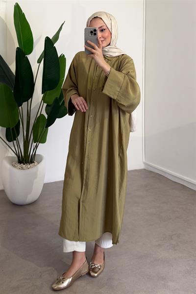 Basıc Uzun Gömlek - Haki Yeşil