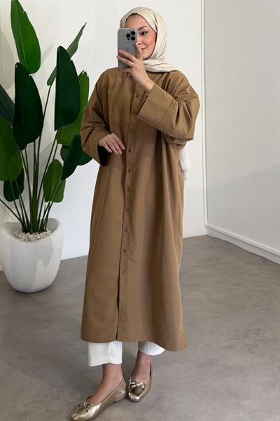 Basıc Uzun Gömlek - Vizon