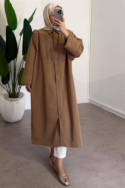 Basıc Uzun Gömlek - Vizon