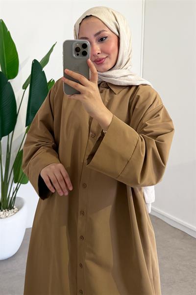 Basıc Uzun Gömlek - Vizon