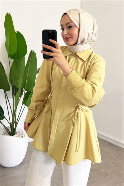 Bel Büzgülü Gömlek - Olive