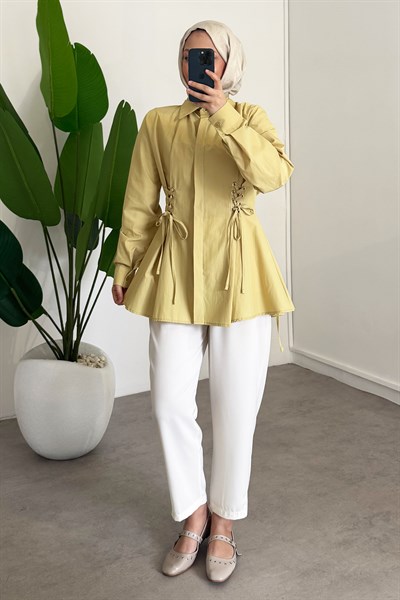 Bel Büzgülü Gömlek - Olive