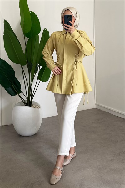 Bel Büzgülü Gömlek - Olive