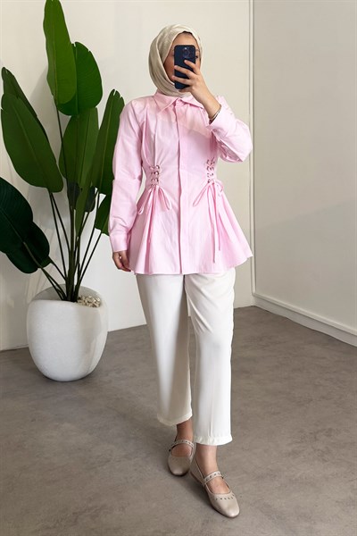 Bel Büzgülü Gömlek - Pembe