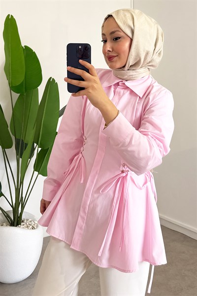 Bel Büzgülü Gömlek - Pembe