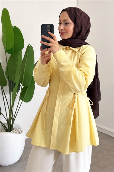 Bel Büzgülü Gömlek - Sarı