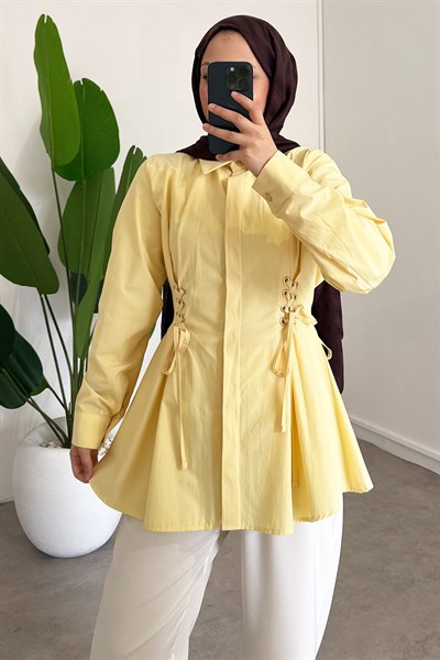 Bel Büzgülü Gömlek - Sarı