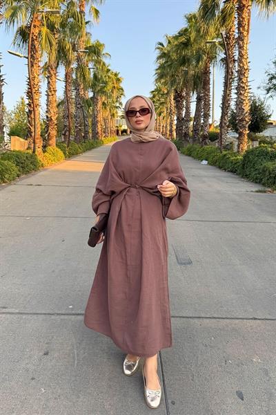 BİYE BAGLAMALI ELBİSE 9-51545 - KAHVERENGİ