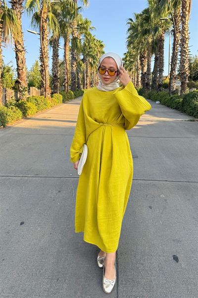 BİYE BAGLAMALI ELBİSE 9-51545 - OLİVE