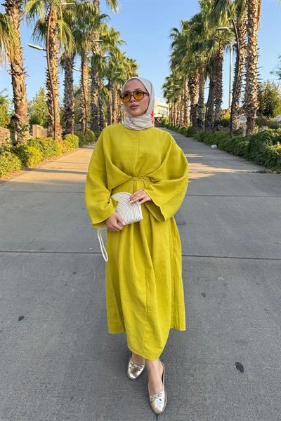 BİYE BAGLAMALI ELBİSE 9-51545 - OLİVE