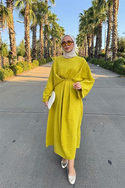 BİYE BAGLAMALI ELBİSE 9-51545 - OLİVE