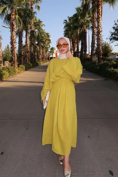 BİYE BAGLAMALI ELBİSE 9-51545 - OLİVE