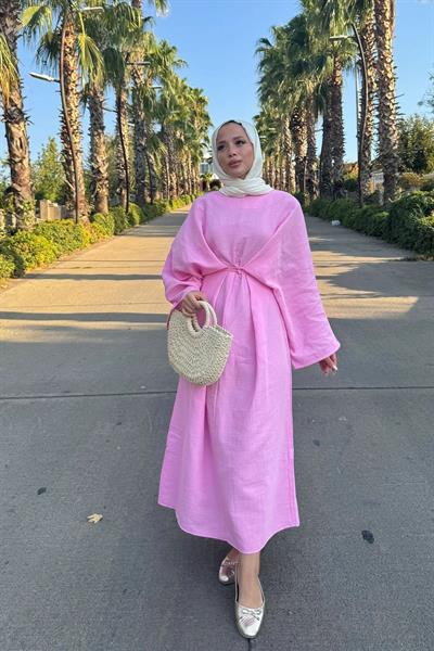 BİYE BAGLAMALI ELBİSE 9-51545 - PUDRA