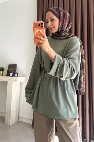 Biyeli Bagcıklı Tunik - Haki