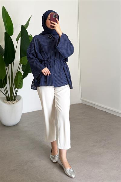 Biyeli Mosso Gömlek - Lacivert