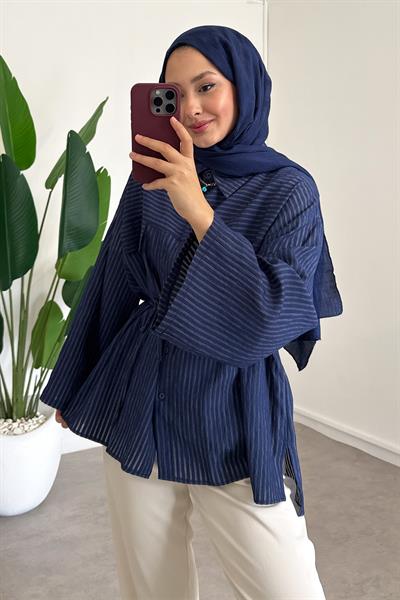 Biyeli Mosso Gömlek - Lacivert