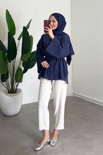 Biyeli Mosso Gömlek - Lacivert