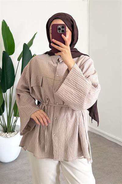 Biyeli Mosso Gömlek - Vizon