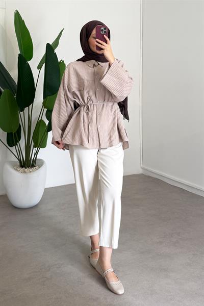 Biyeli Mosso Gömlek - Vizon