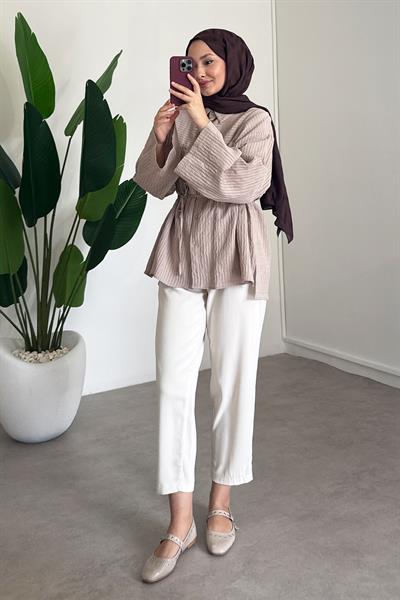 Biyeli Mosso Gömlek - Vizon