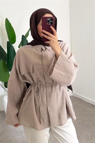 Biyeli Mosso Gömlek - Vizon