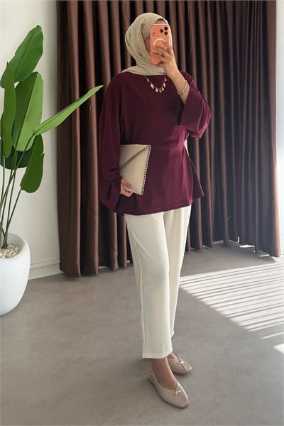 Biyeli Oysh Tunik - Mürdüm