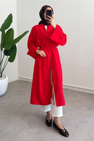 Biyeli Tunik Elbise - Kırmızı
