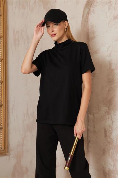 Bogazlı Kısa Kol T-shirt 4-6690 - SİYAH