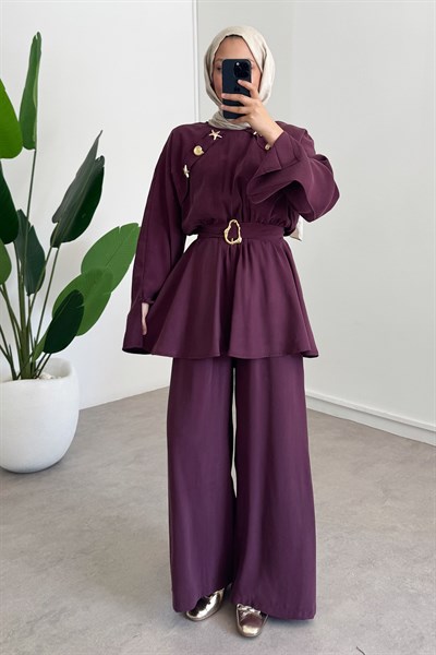 Broş Detay Takım - Bordo