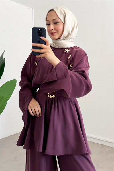 Broş Detay Takım - Bordo