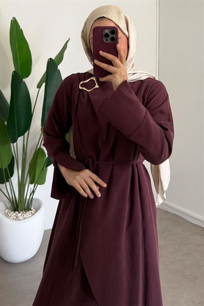 Broşlu Modal Elbise - Bordo
