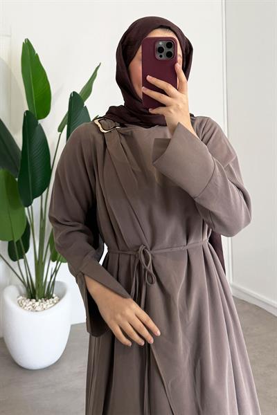 Broşlu Modal Elbise - Haki Yeşil