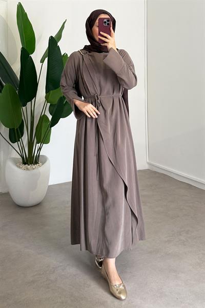 Broşlu Modal Elbise - Haki Yeşil