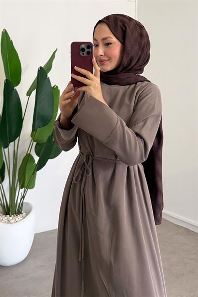 Broşlu Modal Elbise - Haki Yeşil