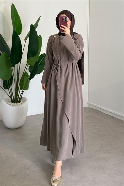 Broşlu Modal Elbise - Haki Yeşil