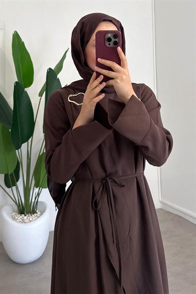 Broşlu Modal Elbise - Kahverengi