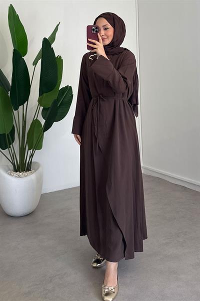 Broşlu Modal Elbise - Kahverengi