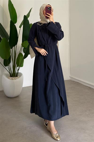 Broşlu Modal Elbise - Lacivert