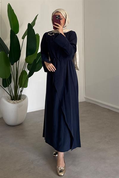 Broşlu Modal Elbise - Lacivert