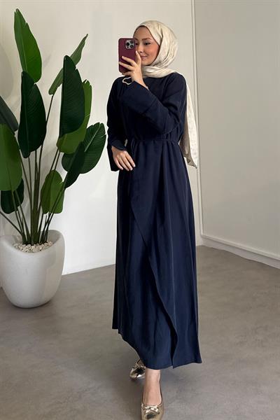 Broşlu Modal Elbise - Lacivert