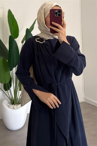 Broşlu Modal Elbise - Lacivert