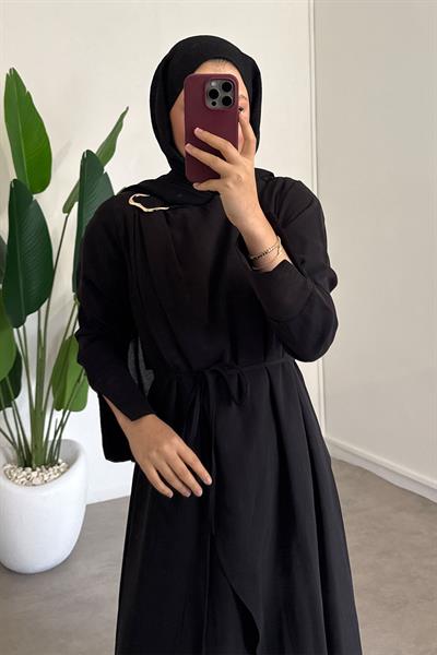 Broşlu Modal Elbise - Siyah
