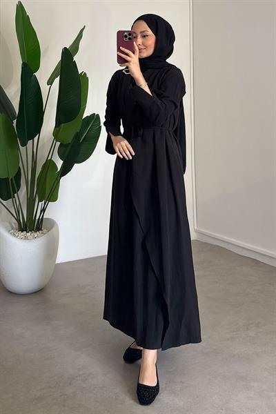 Broşlu Modal Elbise - Siyah
