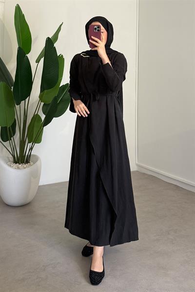 Broşlu Modal Elbise - Siyah