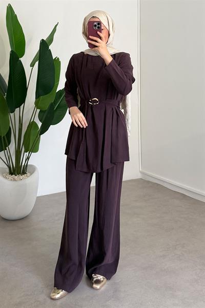 Broşlu Modal Takım - Bordo