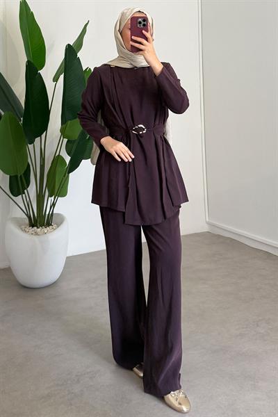 Broşlu Modal Takım - Bordo