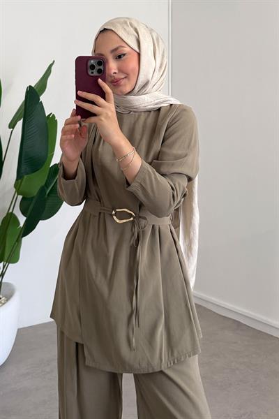 Broşlu Modal Takım - Haki Yeşil