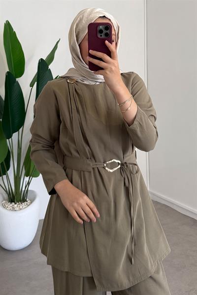 Broşlu Modal Takım - Haki Yeşil