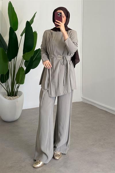 Broşlu Modal Takım - Vizon